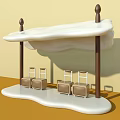 Creative Bus Station With White Canopy Brown Pillars Seats And Luggage