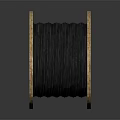 Solid Wooden Spool With Black Cable Wound On Natural Wood Structure 3d model
