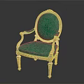 Elegant Classic Green Velvet Chair With Golden Carved Armrests And Ornate Legs