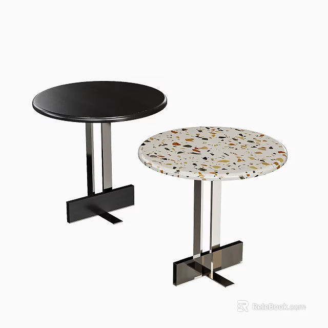 Two Modern Side Tables with Black Tabletop and Colorful Speckled Surface Metal Frame Square Base 3d model