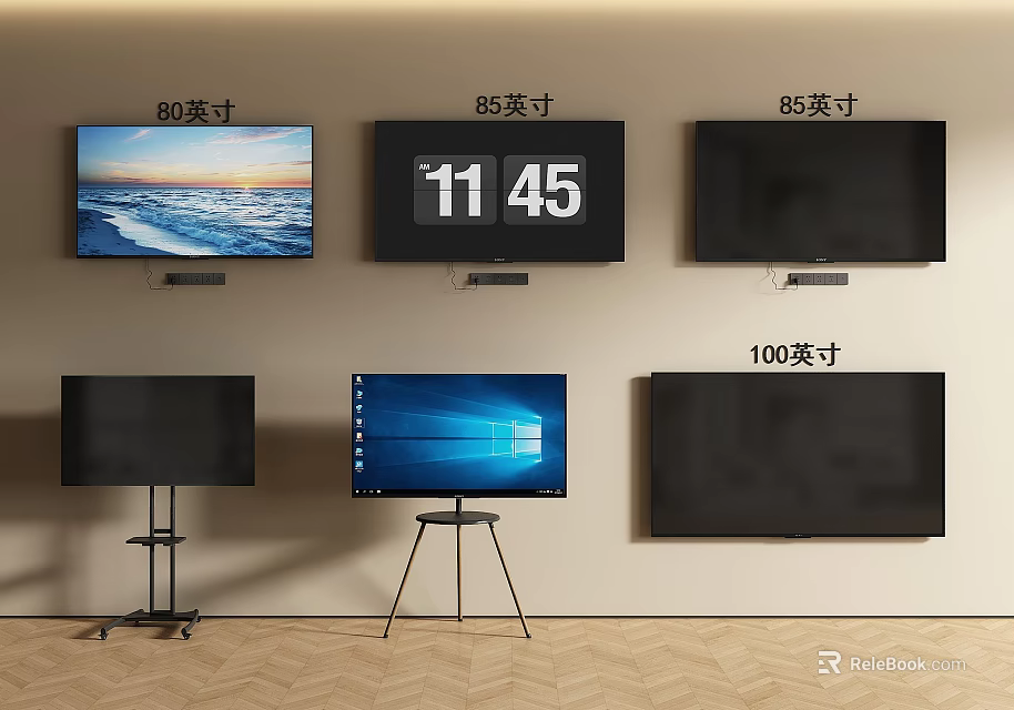 Various Size Televisions Including 65 85 100 Inch Wall Mounted And Stand Models 3d model 