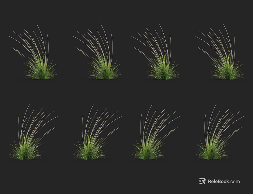 Green Grass With Slender Leaves Multiple Plants Arranged On Dark Background 3d model 