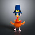 Cute Cartoon Turkey Character With Blue Pilgrim Hat Yellow Buckle Orange Body And Colorful Feathers