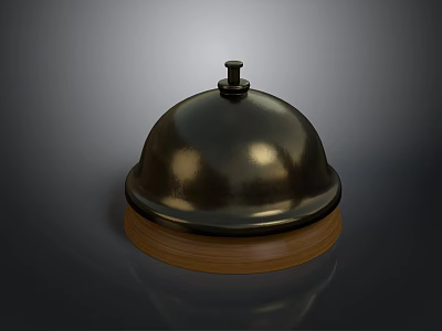 Classic Metal Service Bell With Wooden Base For Hotel And Restaurant Use 3d model