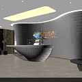 Modern Elegant Curved Bank Reception Desk With Cozy Warm Decoration In Bright Spacious Office Lobby