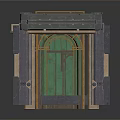 Architectural Entrance With Green Door Gray Masonry Structure And Decorative Top Panes