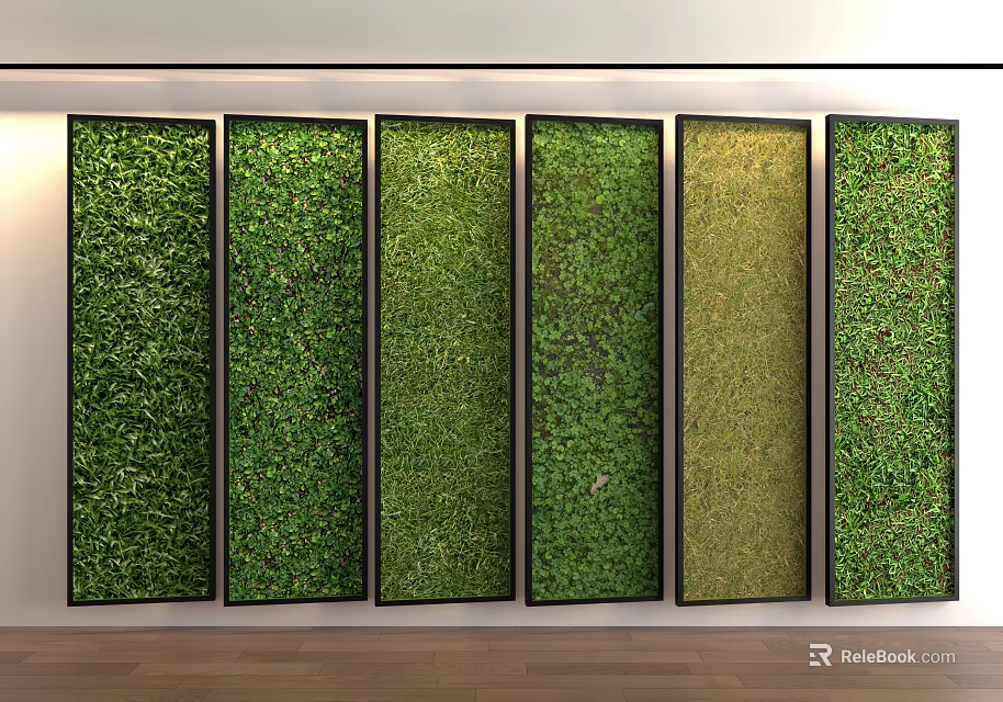 Vertical Green Wall Panels in Various Shades for Interior Design 3d model 