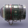 Cylindrical Industrial Equipment Suspended By Metal Chains With Illuminated Core And Ring Lights