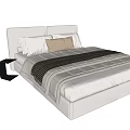Modern White Double Bed with Brown Pillow Striped Blanket and Nightstand