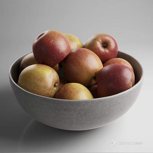Fresh Red and Yellow Apples in a Gray Bowl on White Background 3d model 
