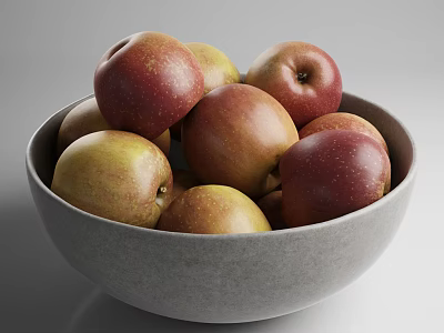 Fresh Red and Yellow Apples in a Gray Bowl on White Background 3d model
