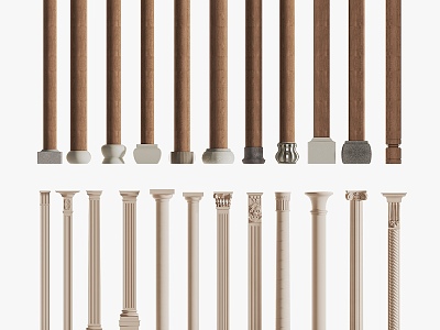 European-style carved waist line component gypsum carved foot line gypsum line column head Roman column 3d model