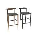Modern Minimalist Bar Stools With Wooden Frame Leather Seat Two Tone Design Sturdy Legs