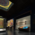 Museum Exhibition Hall With Open Book Display Scroll Paintings And Ceiling Art 3d model