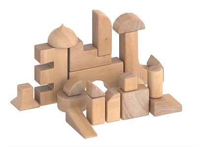 Natural Wooden Building Blocks with Various Shapes for Kids Creative Playtime 3d model