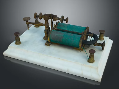 Vintage Scientific Device Featuring Green Coils Metal Components On Marble Base 3d model