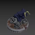 Mythical Demon Game Character With Horned Design Red Eyes And Broken Stone Pillar Base
