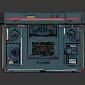 Futuristic Portable Control Station With Red Frame Blue Interface Control Panel And Data Charts