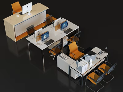 Efficient Modern Office Desks Workspace With Computers Chairs And Filing Cabinets 3d model