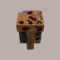 Artistic Wooden Side Table With Red Floral Pattern And Blue Accents