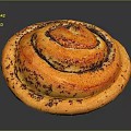 Golden Brown Swirl Baked Pastry Topped With Poppy Seeds On Dark Surface
