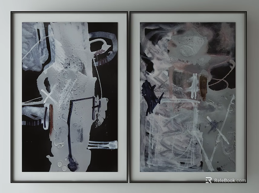 Two Abstract Framed Paintings With Modern Art Design For Wall Decor 3d model 