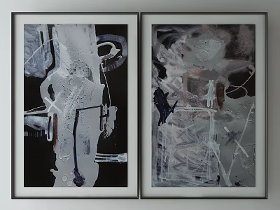Two Abstract Framed Paintings With Modern Art Design For Wall Decor 3d model