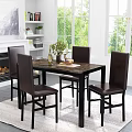 Elegant Dining Table Set with 4 Dark Leather Chairs and Marble Top in Bright Interior