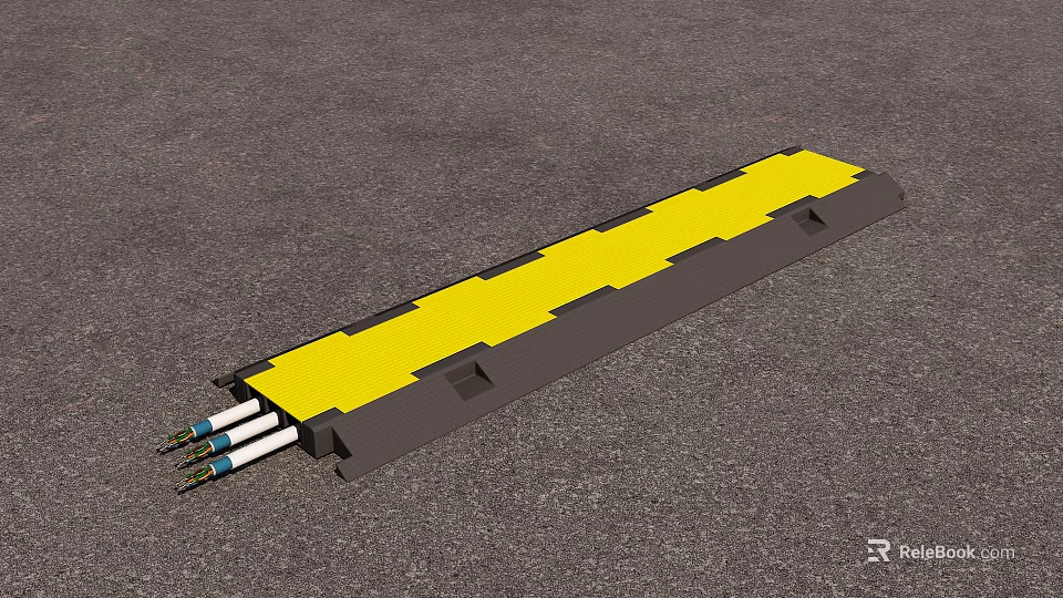 Industrial Cable Protection Equipment Yellow And Gray Design With Extended Cables On Asphalt Surface 3d model 