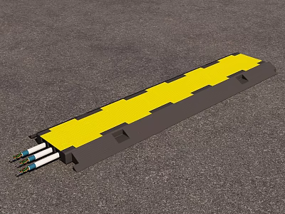 Industrial Cable Protection Equipment Yellow And Gray Design With Extended Cables On Asphalt Surface 3d model