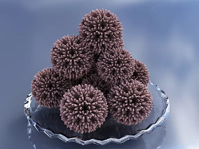 Elegant Plate Decoration With Transparent Glass Plate And Dark Purple Spherical Ornaments 3d model