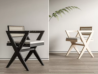Modern Dining Chairs With Crossed Leg Design Black And Light Wood In Minimalist Interior 3d model