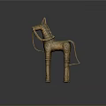 Ancient Bronze Horse Sculpture With Intricate Carvings And Ornate Reins Design