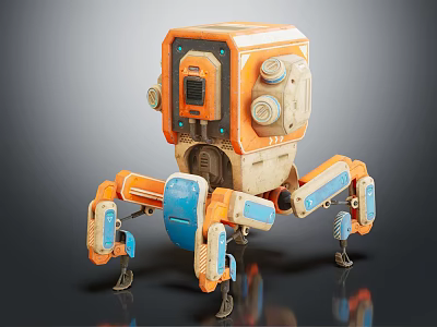 Orange And White Mechanical Robot With Multiple Legs And Sensor Features 3d model