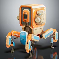 Orange And White Mechanical Robot With Multiple Legs And Sensor Features 3d model