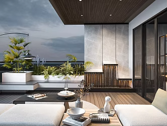 Modern Balcony View Villa Balcony 3d model