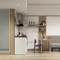 Modern Minimalist Apartment Interior With Open Kitchen Bedroom Wooden Floor And Decorative Painting