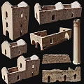 Ancient Architectural Components With Ruined Walls Stone Columns And Arched Structures 3d model