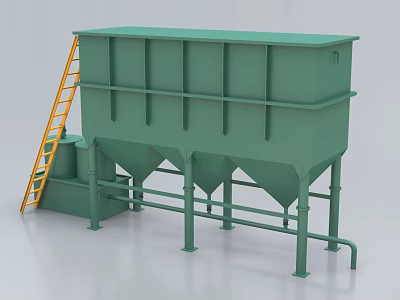 Green Industrial Sedimentation Tank With Multi Compartment Design Conical Bottom Yellow Ladder And Pipeline Connections 3d model