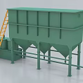 Green Industrial Sedimentation Tank With Multi Compartment Design Conical Bottom Yellow Ladder And Pipeline Connections