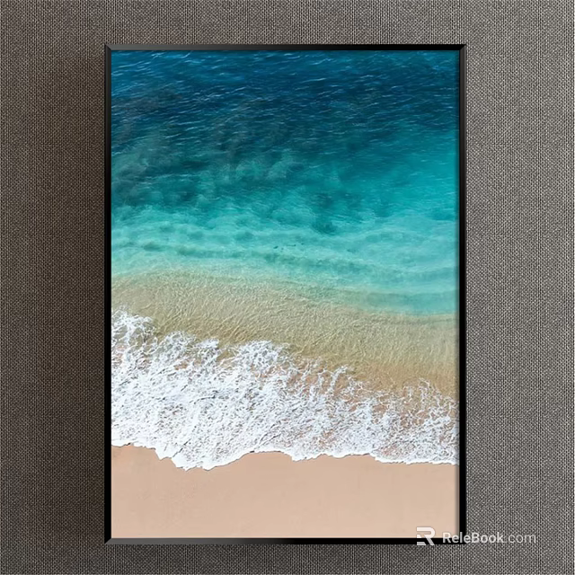 Seascape Landscape Painting With Turquoise Clear Sea Water Golden Sand Beach And White Crashing Waves 3d model 