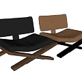 Modern Leather Upholstered Leisure Chair With Black Brown Colors And Wooden Crossed Legs Design