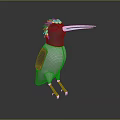 Stylized Black and White Feathered Bird with Crested Head Long Beak Standing on Dark Surface