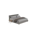 Modern Double Bed With Neutral Tones Plush Pillows And Wooden Side Table