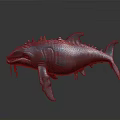 Blue Mythical Shark 3D Model With Spikes And Shiny Tentacle Body