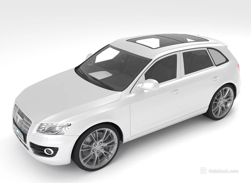 White SUV Car With Panoramic Sunroof And Silver Wheels 3d model 