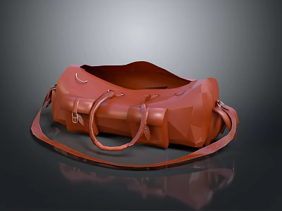 Stylish Brown Leather Bag With Polygon Design Handles And Shoulder Strap 3d model