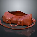 Stylish Brown Leather Bag With Polygon Design Handles And Shoulder Strap 3d model