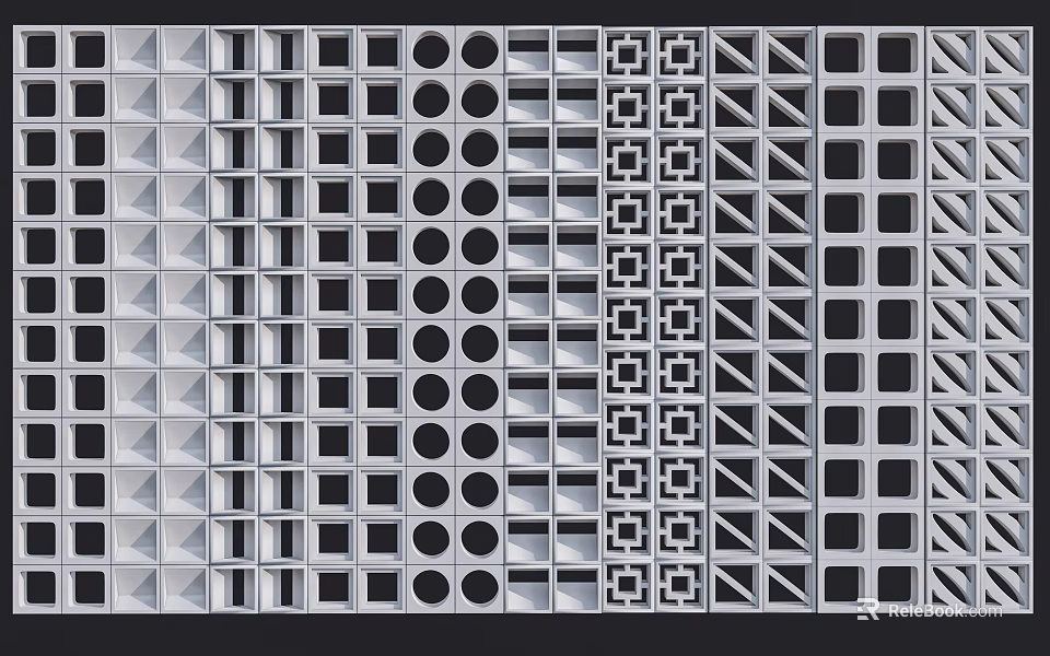 Modern Room Dividers Featuring Circular Cutouts Square Grids And Geometric Patterns 3d model