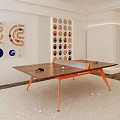 Sports Equipment Setup With Indoor Table Tennis Table Racket And Decorative Wall Elements 3d model